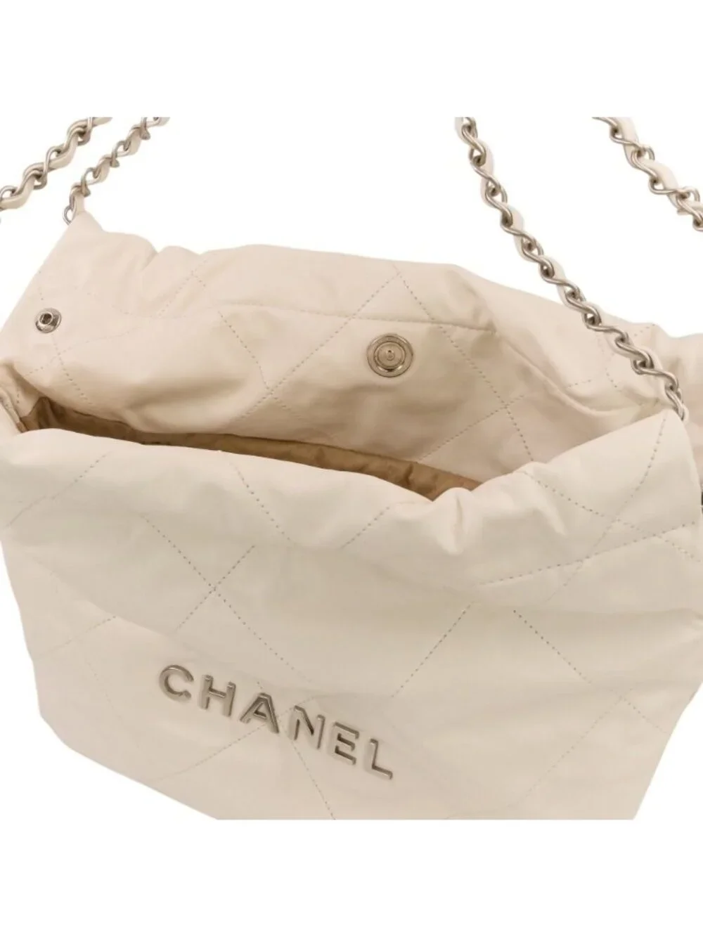Chanel 22 Chain CC Logo Leather Shoulder Bag White Antique Silver